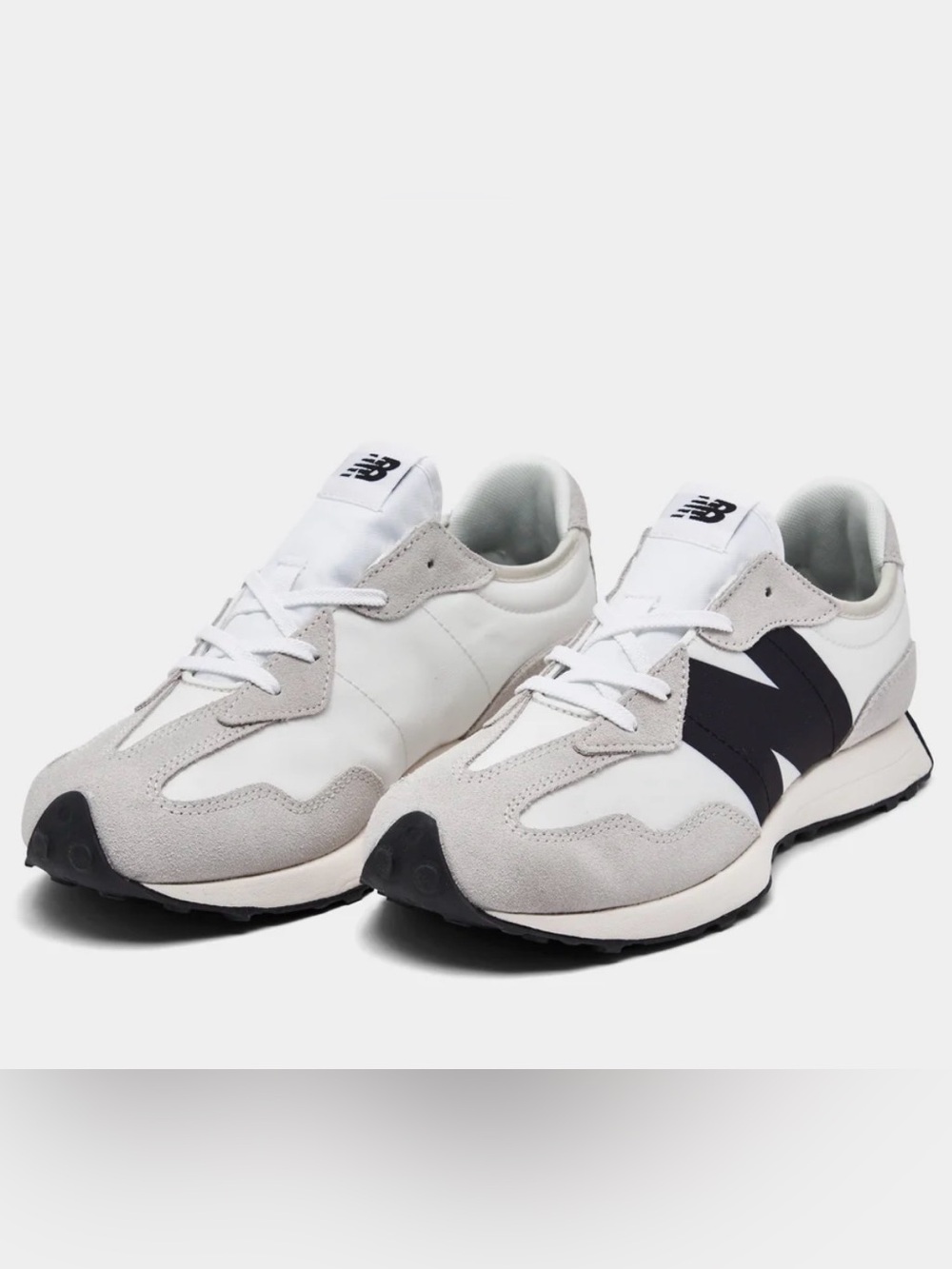 New Balance White & Light Gray Retro Runner with Black Logo